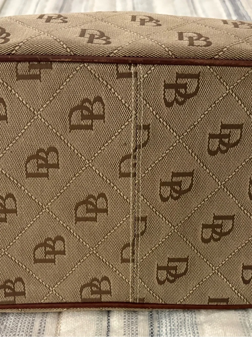 Dooney & Bourke Tan/Brown Signature Jacquard Tote with Leather Trim